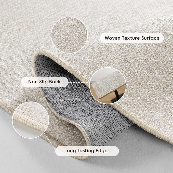 LBRO2M Easy Jute Solid Area Rug 8X10 Washable Rugs for Living Room Bedroom Natural Jute Indoor Outdoor Carpet Durable, Solid Non Shedding Eco Friendly (8X10 Light Ivory)