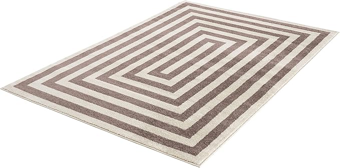 Abani Contemporary Beige & Ivory 4' x 6' Area Rug, Contrasting Geometric Modern Stripe Symmetrical Living Room Carpet Rugs