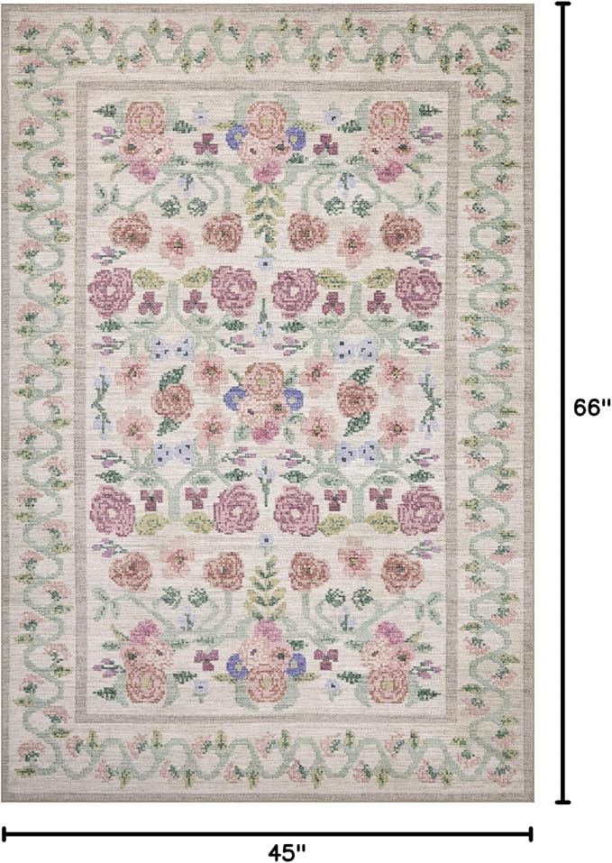 Loloi Rifle Paper Co. Rosa Collection RSA-01 Ivory 3'-9" x 5'-6" Accent Rug
