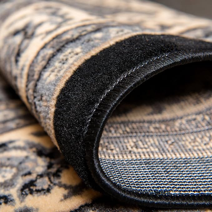 Rugs.com Yasmin Collection Rug – 16 Ft Runner Black Medium Rug Perfect for Hallways, Entryways