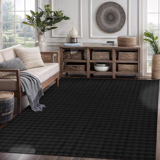 CAMILSON Modern Black Non Slip Rug 8x10 Ultra Soft High Pile Area Rugs Non Skid Rubber Backing Durable & Easy to Clean Carpet for Living Room Bedroom Kids Room Indoor Use (8 x 10 Black)