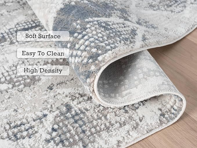 Adel Modern Area Rug for Living Room, 8x10 Rustic Distressed Abstract Large Blue Rug, Medium Pile Stain Resistant Carpet for Bedroom, Dining Room or Kitchen (8' x 10', Blue)