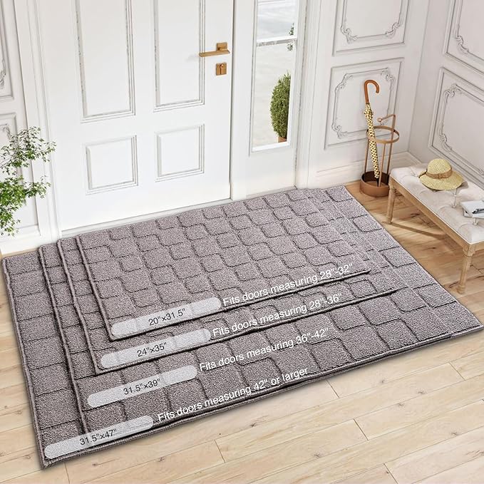 Front Door Mat Outside Entrance, Outdoor Indoor Door Mats for Entryway, Entrance, Entry, Patio, Waterproof Non Slip Doormat, Low-Profile, 20" × 31.5“, Grey