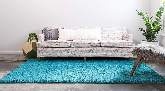 Unique Loom Solid Shag Collection Area Rug (7' 1" x 10' Rectangle, Deep Aqua Blue)
