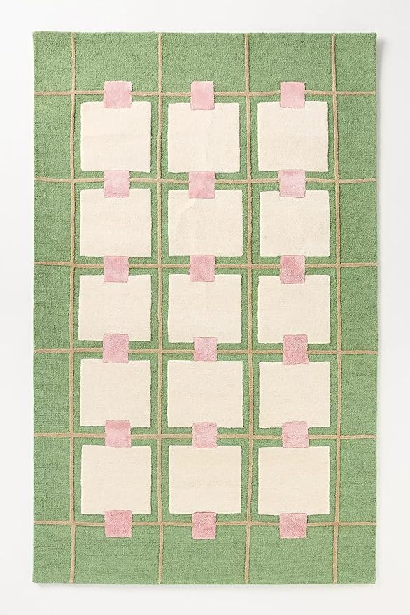 Greer Wool Area Rug - Soft Hand-Tufted Geometric Design with Pink and Green Color Palette, Perfect for Modern Home Decor (6x6 Ft Square)