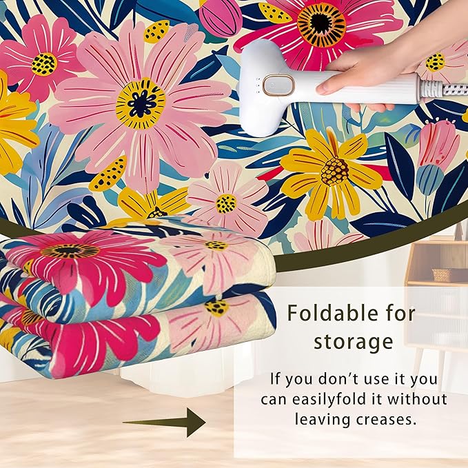 Pink Flowers Summer Area Rug for Living Room, Non-Slip Backing Low Pile Modern Abstract Rug for Indoor Use, 5x7 Washable Carpet