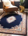 Unique Loom Reza Collection Traditional Persian Style Area Rug, 9 x 12 ft, Navy Blue/Ivory