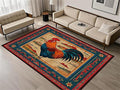 Vintage Rustic Rooster Area Rug ，3x4ft,Ethnic Design Colorful Mountains Geometric Pattern Print Rug，Low Pile Washable Rug Suitable for Farmhouse, Kitchen, Living Room, Bedroom Entryway