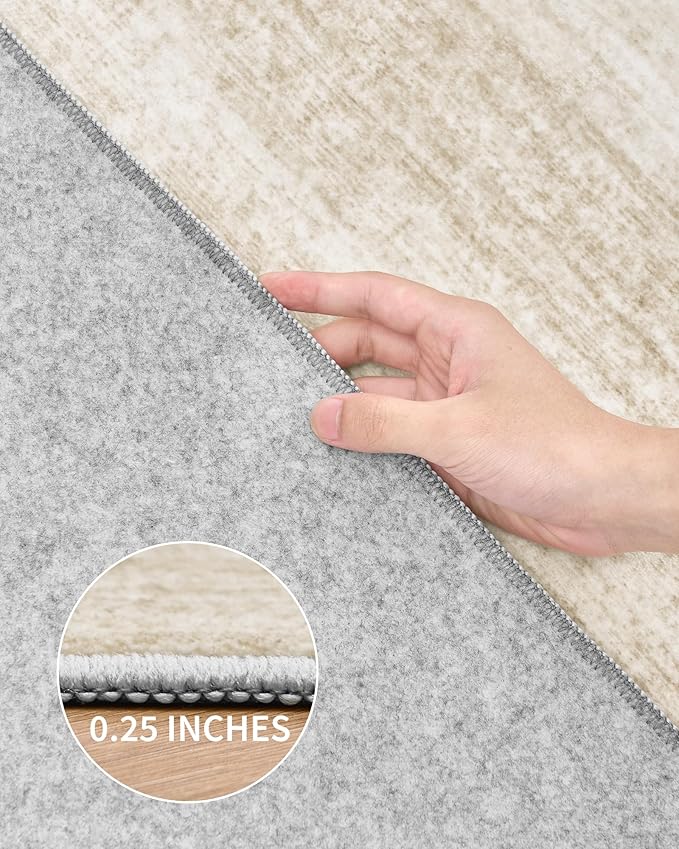 Art&Tuft Non-Slip Runner Rug - 2.5x14 Runner Rug Washable Low-Pile Rugs Runners, Soft Distressed Carpet Runner for Bedroom Bathroom Kitchen Laundry Living Room, Beige