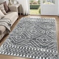 Wonnitar Moroccan 5x7 Washable Rug, Large Grey Area Rug for Living Room, Non-Slip Boho Bedroom Carpet Thin Soft Non-Shedding Farmhouse Rug for Dining Room Table Kitchen Home Office (Dark Grey,5'x7')