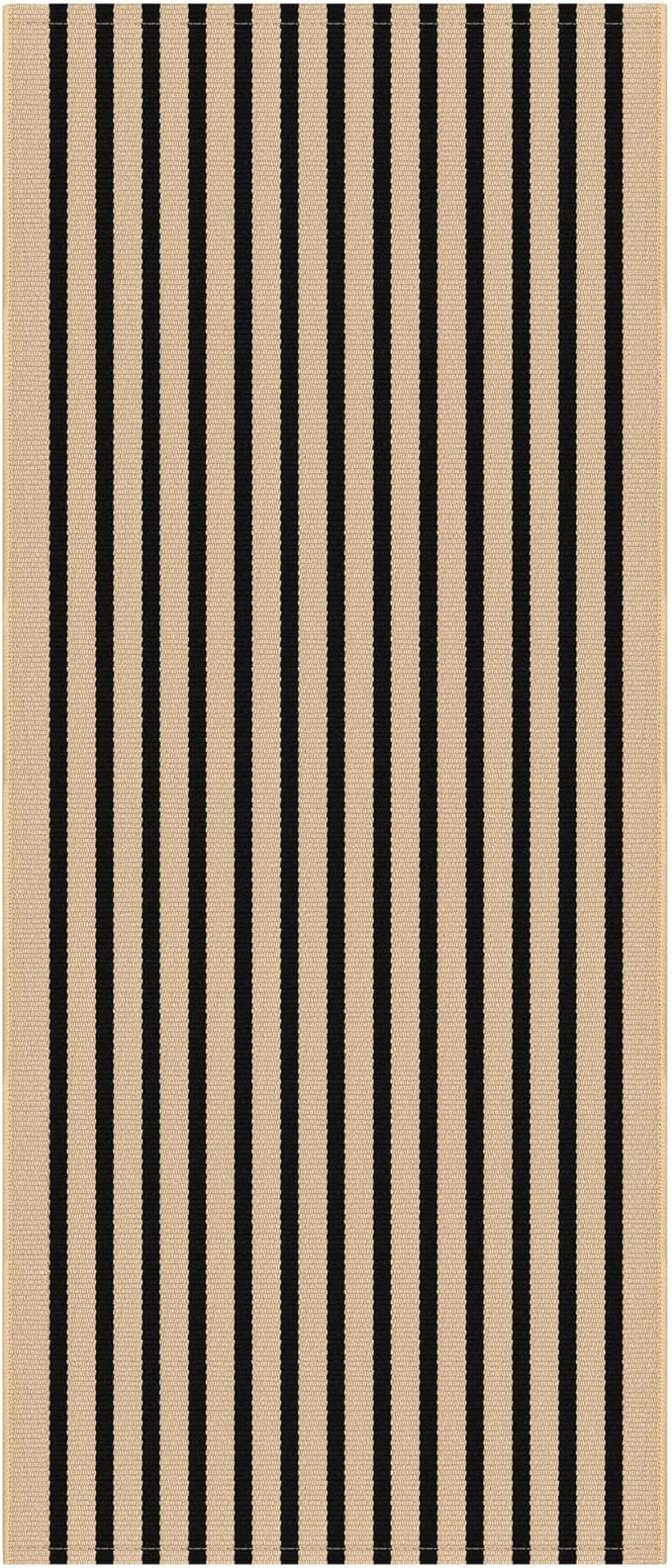 KOZYFLY Brown and Black Striped Porch Rug 2x4.3 Ft Washable Outdoor Rug Farmhouse Outdoor Doormats Front Door Rugs Striped Runner Rugs for Front Door Kitchen Hallway Bedroom Laundry Room