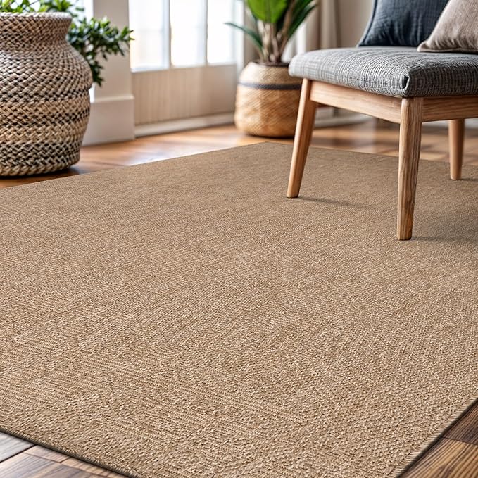 CAMILSON Easy Jute Rug 8x10, Indoor Outdoor Natural Color Fiber Area Rugs for Living Room Patio and Kitchen Rug, Solid Boho Woven Design, Easy-Cleaning, Washable Outside Carpet Alfombras (8 x 10)