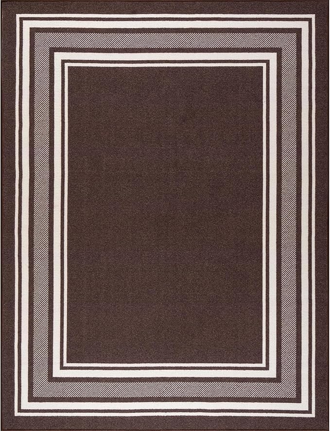 Beverly Rug Non Slip Area Rugs 8x10 Modern Bordered Non Skid Rubber Backing Soft Area Rug for Living Dining Room Easy to Clean Non Shedding Kitchen Bedroom Indoor Carpet 8 x 10 Brown