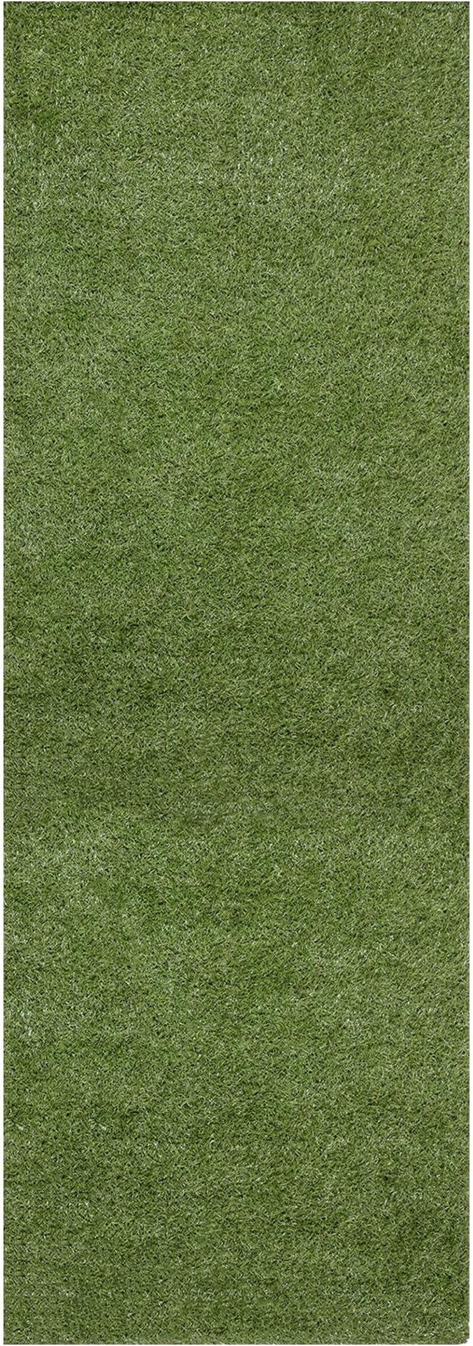 Ottomanson 2'7" x 13' Artificial Faux Grass Rug - Realistic Turf with UV Protection - Perforated for Easy Drainage - Durable, Hose-Off Synthetic Lawn Carpet for Indoor & Outdoor Use, Green