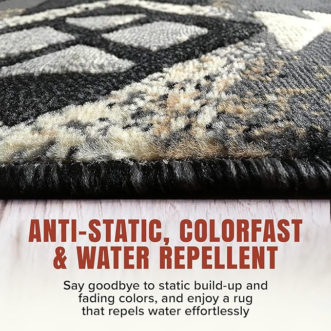 YHSF South West Native American Area Rug C318 - Easy Clean, Thick, Soft, Durable Native Tribal American Indian Inspired Rug for Bedroom/Living Room and More - Grey, 8 Feet x 10 Feet
