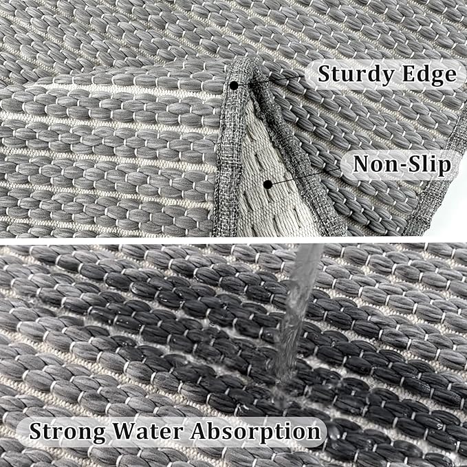 Grey Runners for Kitchen 24"x60" Non Slip Braided Long Bathroom Runner,Washable Boho Kitchen Mats for Floor,Luxury Hallway Runner Rug,Floor Carpet for Indoor,Backdoor Living Room