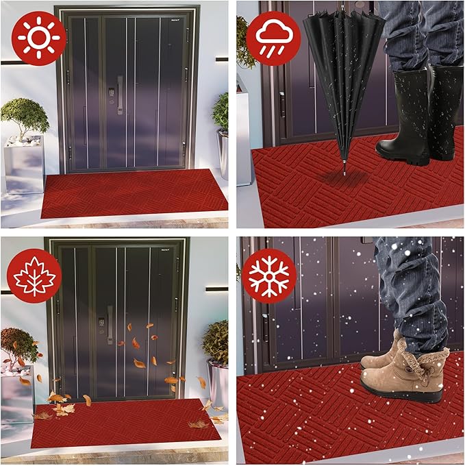 jxgzyy Christmas Door Mat Indoor Entrance, 3'11" x 2'8" Heavy Duty Red Carpet Runner, Non Slip Christmas Rug for Entryway, Patio, Garage, Holiday Decor, Party
