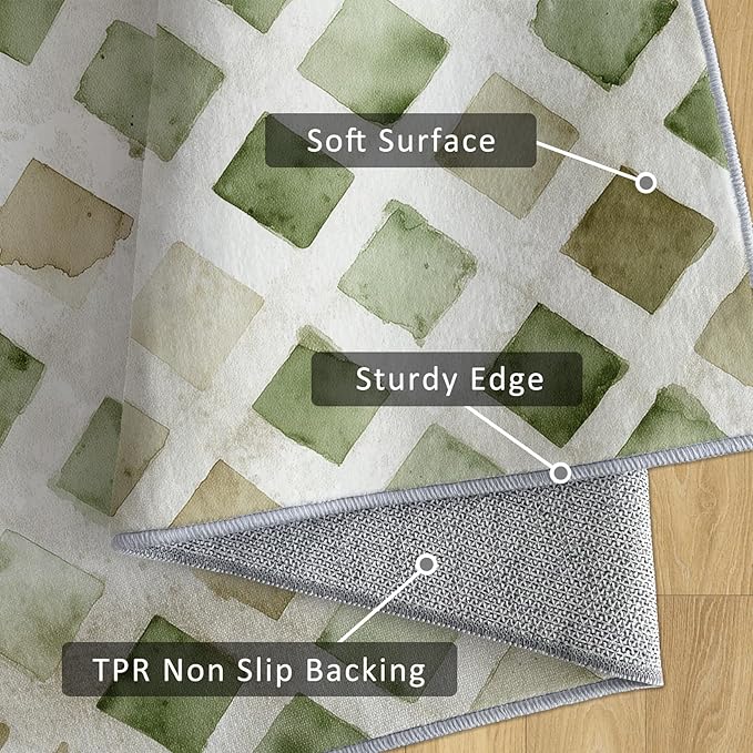 Checkered Rug, Washable 4x5 Rug for Living Room, Geometric Rhombus Patterned Indoor Carpet, Checkered Decor for Home, Bedroom, Soft Non Slip Thin Design FER35
