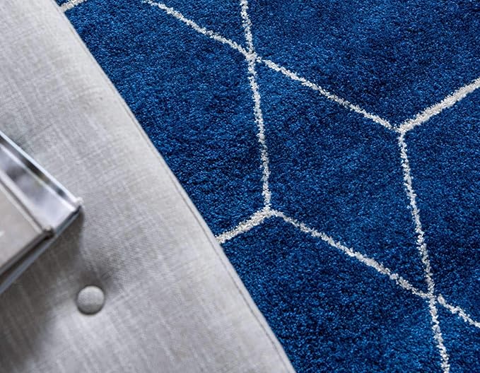 Unique Loom Trellis Frieze Collection Area Rug - Geometric (7' 10" Square, Navy Blue/ Ivory)