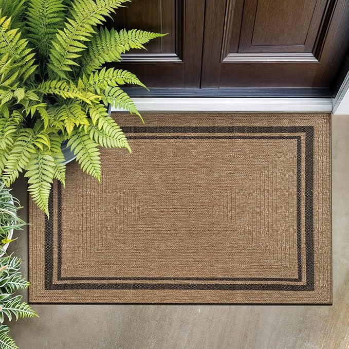 Beverly Rug Easy Jute Bordered Entry Rug 2x3 Washable Durable Indoor Outdoor Area Rugs for Living Dining Room Patio Office Stain Resistant Non Shedding Casual Indoor Outside Carpet 2 x 3 Natural