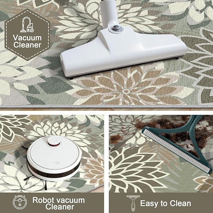2x3 Washable Small Rug Tropical Botanical Modern Floral Indoor Chenille Door Mat Carpet Non Slip for Patio, Entry Way, Entrance, Porch, Taupe
