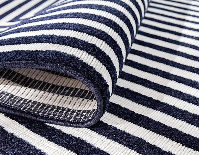 Unique Loom Sabrina Soto Outdoor Collection Geometric, Modern, Vibrant, Carved Area Rug (8' 0 x 10' 0 Rectangular, Navy Blue/ Ivory)