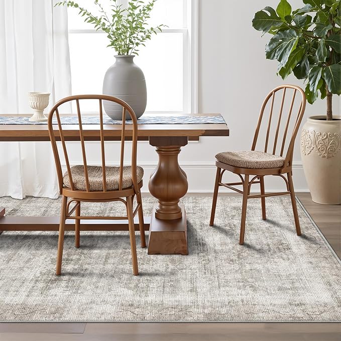LUMI 4x6 Washable Area Rug for Living Room, Ultra Soft Modern Neutral Grey Rugs Non Slip with Rubber Backing, Low Profile, High Traffic, Stain Resistant Carpets, Ideal for Bedroom, Dining Room