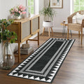 Modern Geometric Bordered 2×6 Non Slip Low Pile Runner Rugs for Kitchen Hallway Modern Stain Resistant Soft Indoor Carpet Foldable Machine Washable Non Shedding Bedroom Dining Room Rug, Black