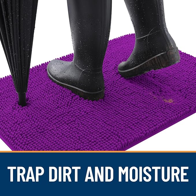 OLANLY Dog Door Mat for Muddy Paws 30x20, Absorbs Moisture and Dirt, Absorbent Non-Slip Washable Doormat, Quick Dry Chenille Mud Mat for Dogs, Entry Indoor Entryway Carpet for Inside Floor, Purple