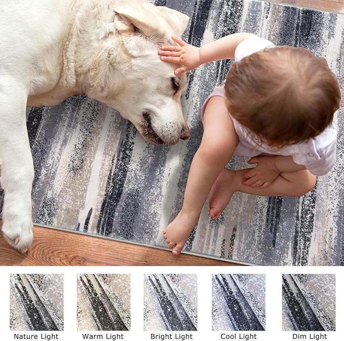 Modern Abstract Runner Rug 2x6, Grey Black Multi Washable Kitchen Runner Non-Slip Soft Hallway Rug Runner Thin Print Faux Wool Carpet for Entryway Bedroom Laundry Room Indoor