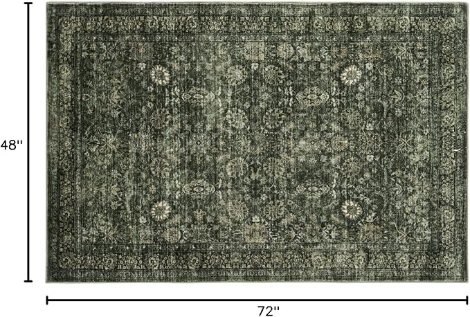 Morebes Washable Green Area Rugs 4x6, Vintage Boho Rugs for Bedroom, Soft Distressed Indoor Floor Non-Slip Non-Shedding Living Room Throw Carpet for Kitchen Dining Playroom Entryway Christmas Decor