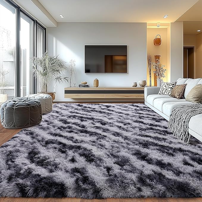 Shaggy Modern Shag Area Rug for Bedroom, Upgrade Non-Slip Plush Fluffy Carpet for Kids Room Home Decor, Plush Area Rug Tie Dye Stripes 8x10Ft