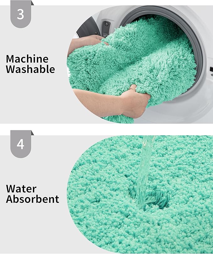 Bathroom Rug 24x48 Non Slip Fluffy Bath Mat for Bathroom Floor Washable Plush Luxury Bath Rug for Tub Soft Absorbent Shower Mat, Spa Blue