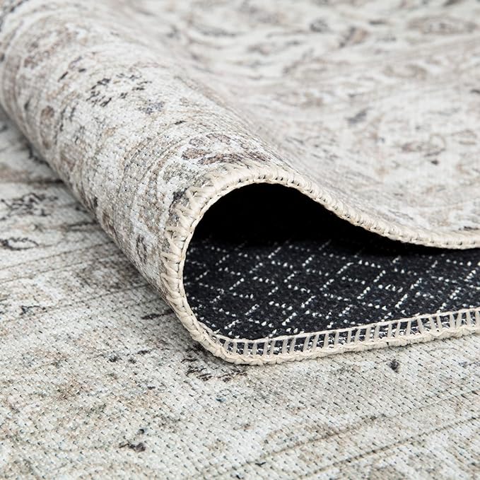 Bloom Rugs Washable Non-Slip 2' x 3' Rug - Beige/Off White Traditional Bordered Area Rug for Living Room, Bedroom, Dining Room, and Kitchen - Exact Size: 2' x 3'