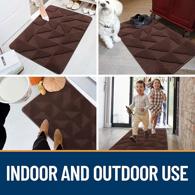 OLANLY Door Mats Indoor, Non-Slip, Absorbent, Dirt Resist, Entrance Washable Mat, Low-Profile Inside Entry Doormat for Entryway (59x36 inches, Dark Brown)