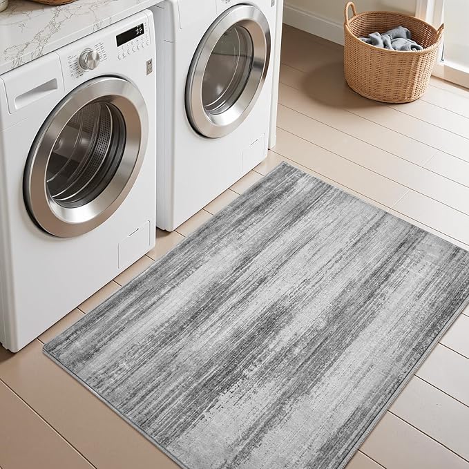PADOOR Modern Abstract Entryway Rug - 2x3 Washable Rugs Non-Slip Door Mat, Ultra Soft Low Pile Floor Rugs Doormat for Entrance Front Door Indoor Black
