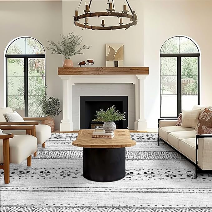 BESTSWEETIE 6x9 Area Rugs for Living Room Washable Moroccan Farmhouse Neutral Geometric Low Pile Non-Slip Soft Print Pattern Rug for Bedroom Kitchen Dining Room Entryway Grey/Black/Navy