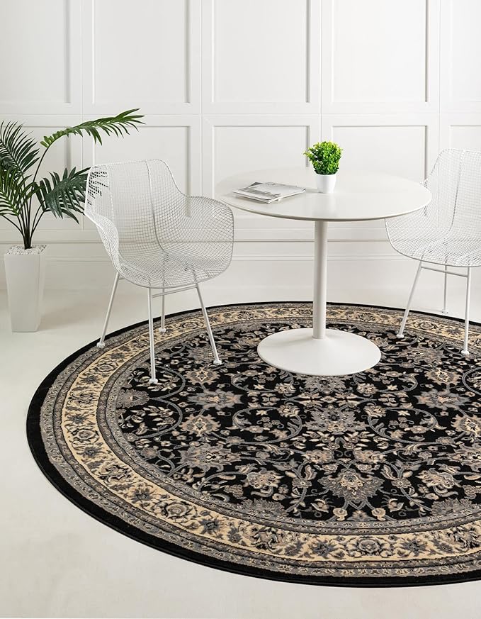 Unique Loom Sialk Hill Collection Area Rug - Washington (3' 3" Round Black/Gray)