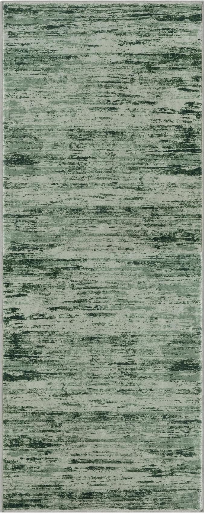 Modern Abstract Runner Rug 2x5, Forest Green Washable Kitchen Runner Entryway Rug Mat Non-Slip Soft Hallway Rug Runner Thin Print Faux Wool Carpet for Bedroom Laundry Room Indoor