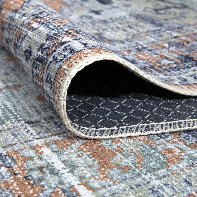 Bloom Rugs Washable Non-Slip 3' x 5' Rug - Peach/Blue Traditional Area Rug for Living Room, Bedroom, Dining Room, and Kitchen - Exact Size: 3' x 5'