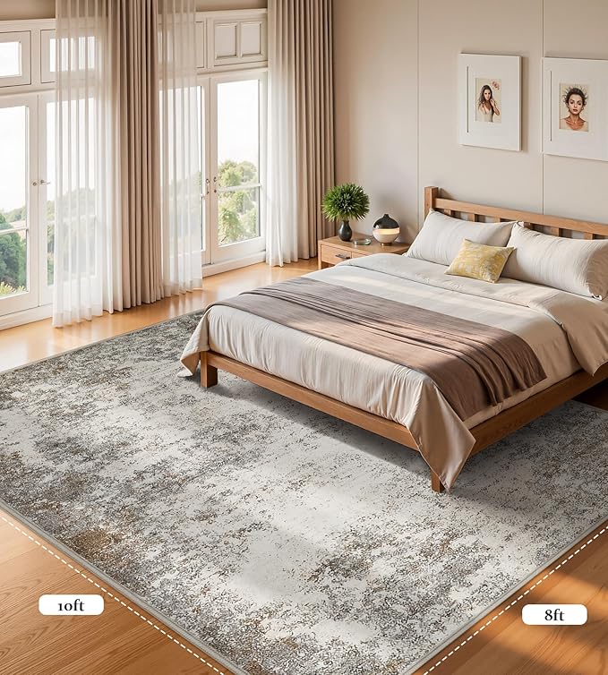 8x10 Area Rugs Machine Washable - Modern Abstract Large Rugs for Living Room Soft Anti-Skid Thin Carpet for Bedroom, Under Dining Table, Nursery, Farmhouse,Home Office (8'x10' Brown Grey)