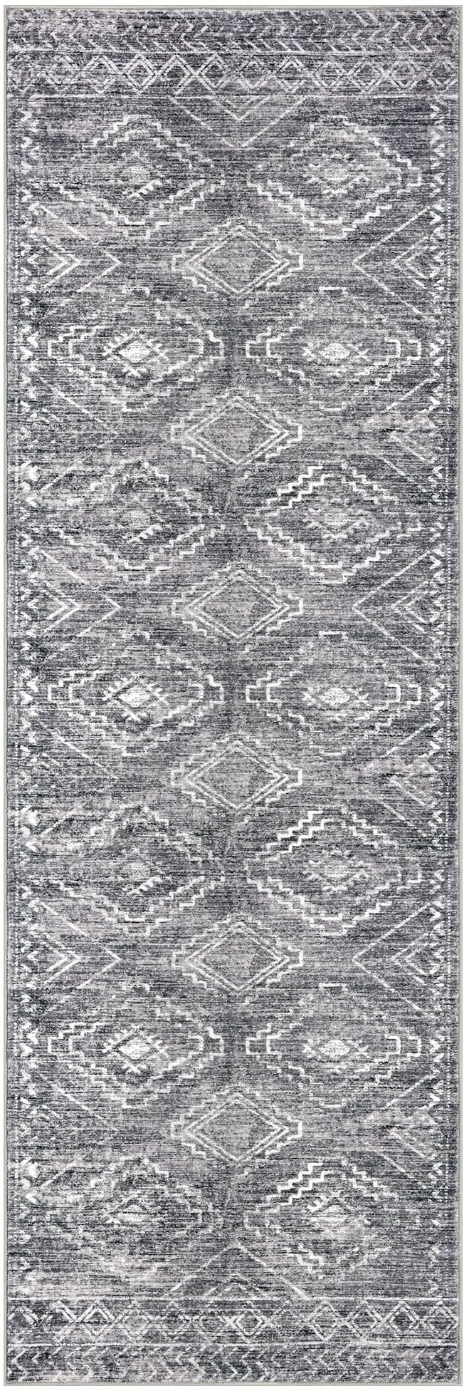 KILOCOCO Boho Kitchen Runner Rug 2x6 Washable Runner Rug Soft Runners for Hallways Non Slip Printed Distressed Laundry Room Rugs, Low-Pile Runners for Entryway Bedroom Living Room, Grey