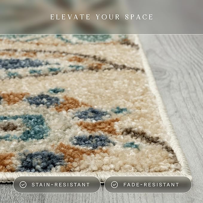 Maples Rugs Reggie Floral Kitchen Rug - Made in USA - Washable, Non Slip Indoor Carpet for Entryway, Foyer, Kitchen, and Bathroom, 1'8 x 2'10, Beige