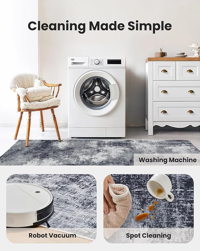 AMADA HOMEFURNISHING Washable Entry Rug,2x3 Modern Abstract Rug with Low Pile and Non-Slip Backing, Small Rug with Abstract Pattern for Entryway, Kitchen and Living Room, Grey