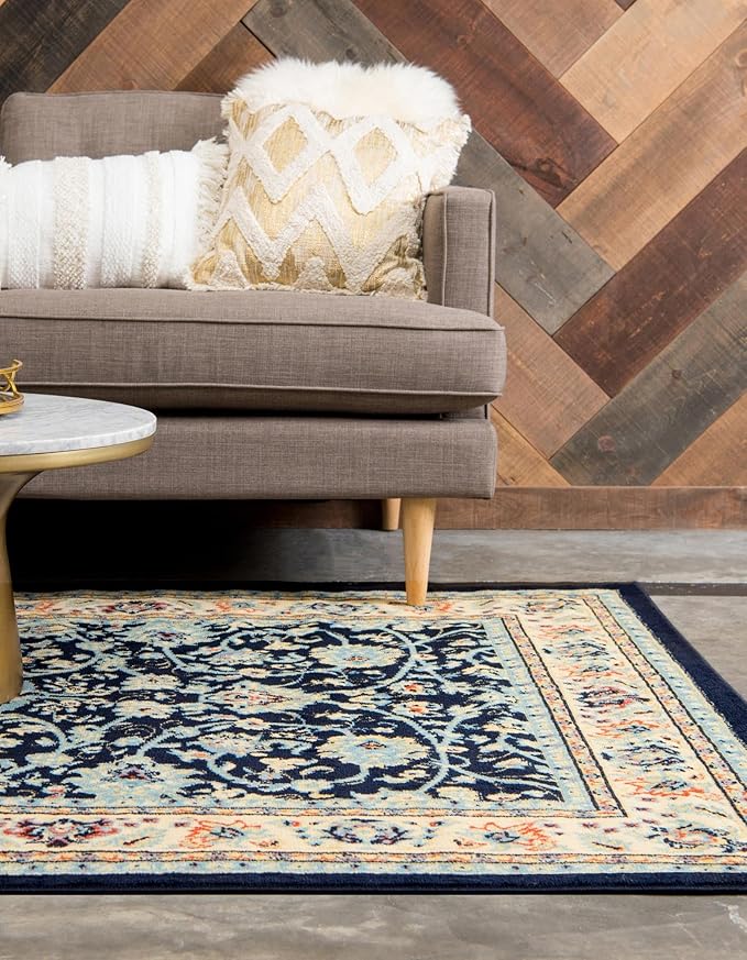 Rugs.com Yasmin Collection Rug – 8' x 10' Navy Blue Medium Rug Perfect for Living Rooms, Large Dining Rooms, Open Floorplans