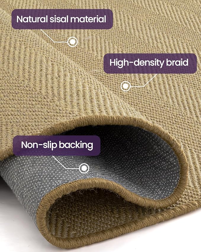 DEXI Round Sisal Rug Natural Fiber 4x4, Braided Woven Area Rugs No Shed, Soft Neutral Rustic Carpet Mat for Indoor Outdoor Patio Dining Living Room Bedroom Farmhouse, 4ft, Natural