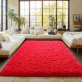 Red Fluffy Rug Plush Carpet for Bedroom Dorm, Non-Slip High Pile Rug, Shag Rug for Playroom Nursery Home Office Decor 8X10 Ft