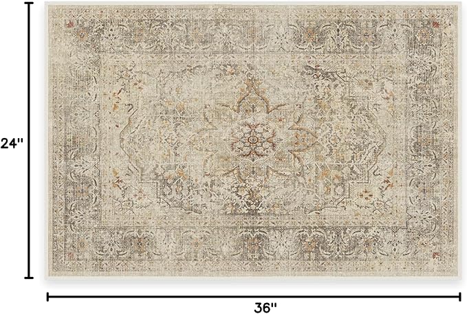 RUGGABLE Washable Vintage Area Rug – Sarrah Hazel 2x3, Stain-Resistant, Non-Slip – Small Machine Washable Rugs for Living Room, Bedroom, Hallway, Entryway & Bathroom–with Cushioned Pad