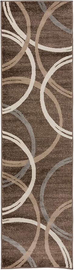 Rugshop Modern Wavy Circles Design Runner Rug, Non-Shedding Carpet for Hallway, Kitchen, or Entryway, Brown, 2'7" x 6'