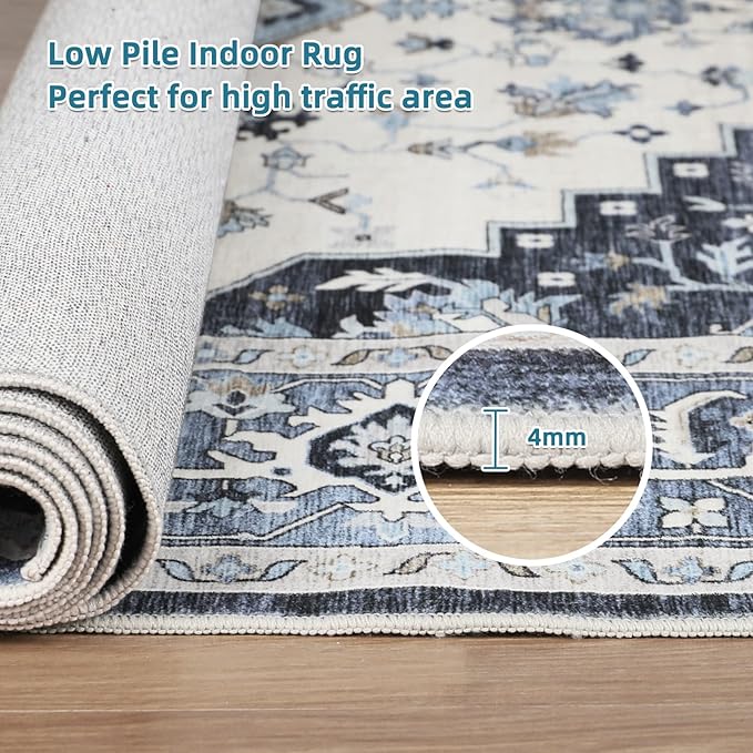 Dripex Hallway Runner Rug 2x10, Washable Rug Kitchen Rug Non Slip with Rubber Backing Soft Thin Vintage Carpet Runner for Entryway Bedroom Bathroom Laundry Room Living Room Decor, Teal Multi